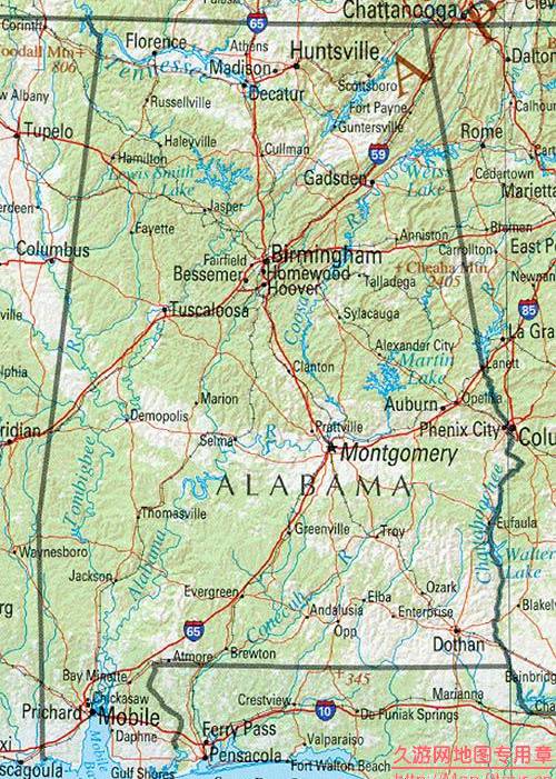 美国Alabama州地形图