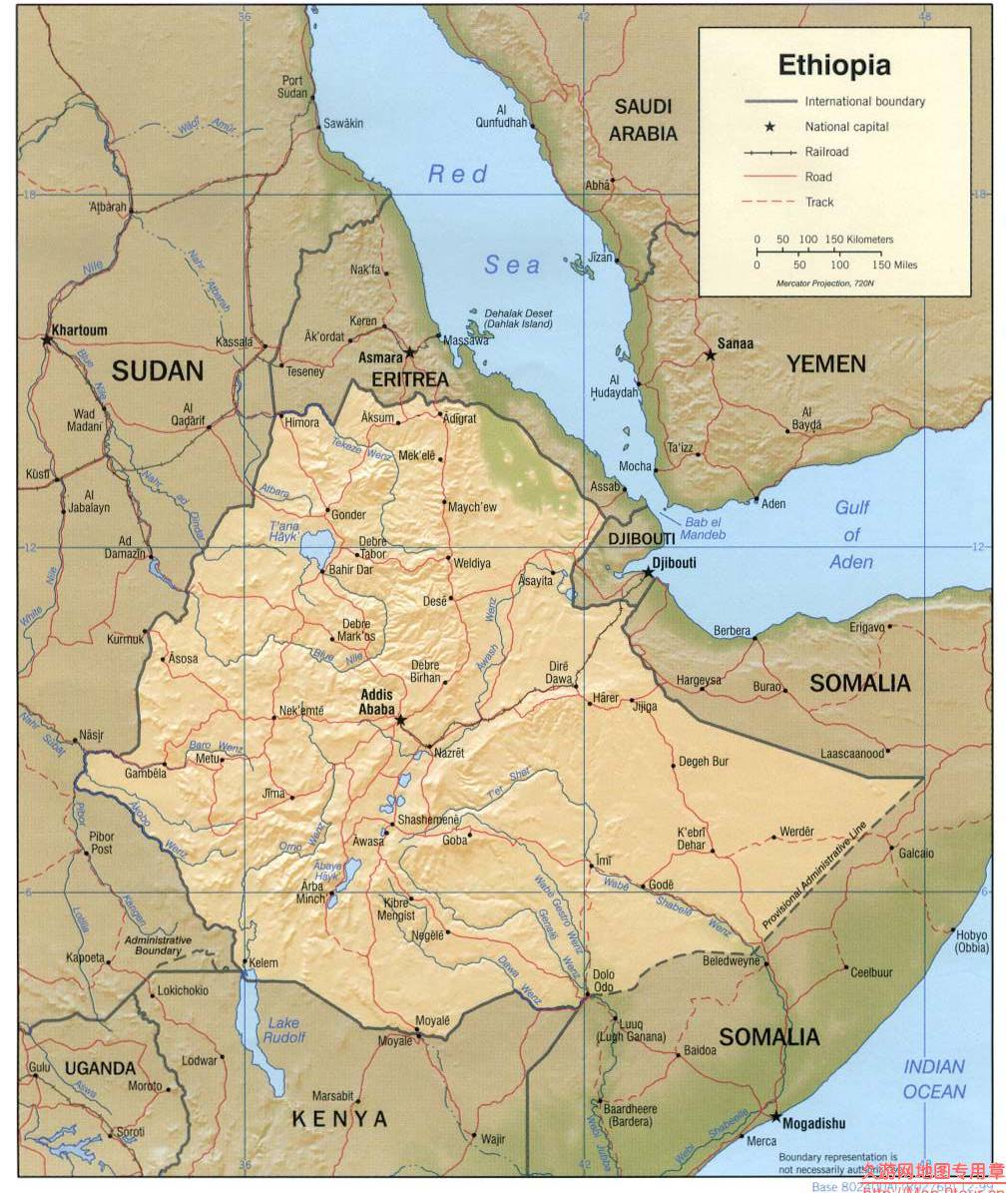 埃塞俄比亚地形及交通地图