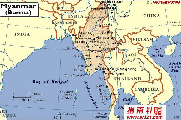 缅甸高英文地图